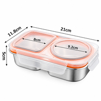 Boîte à lunch bento en acier inoxydable 304, 2 compartiments, récipient alimentaire avec couvercle hermétique en silicone pour l'école, le bureau, les pique-niques