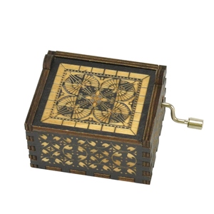 Tay bằng gỗ Crank âm nhạc hộp các Bố Già chủ đề <span class=keywords><strong>Mini</strong></span> Antique Vintage Craft Laser khắc trang trí nhà - Product Image 2