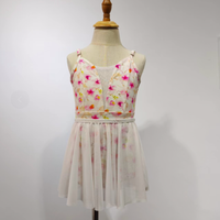 Nouvelles arrivées 2026 : Robe de danse rose à col en V, motif floral estival, pour ballet