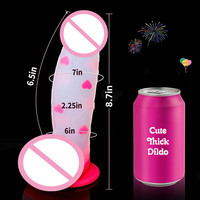 Dildo Monster Fantasy, gros et épais, 8 pouces, en silicone liquide transparent rose en forme de cœur, avec ventouse puissante, jouets sexuels pour le point G et l'anal.