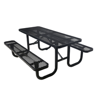 Longue table de pique-nique commerciale en métal thermoplastique extérieur avec banc mobilier d'extérieur table à manger rectangulaire en acier pour patio de jardin