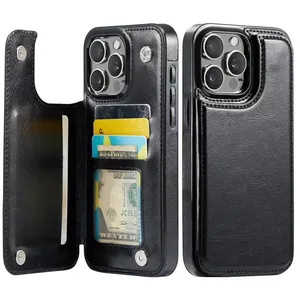 เคสฝาพับที่ใส่บัตรแบบกระเป๋าสตางค์ธรรมดาสำหรับ <span class=keywords><strong>iPhone</strong></span> 17 16 15 14 13 <span class=keywords><strong>12</strong></span> 11 PRO MAX XS XR - Product Image 1