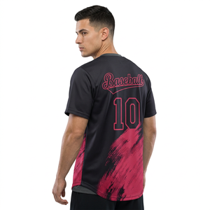 Camiseta de Béisbol Personalizada para Hombre, Degradado Negro y Rojo, Manga Corta, Absorbe la Humedad, Impresión por Transferencia de Calor, Corte Regular, Talla Grande para Adultos - Product Image 3