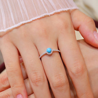 Bague Chic en Argent Sterling 925 avec Halo de Turquoise, Pierre Ronde Bleue Pavée, Bagues Fines