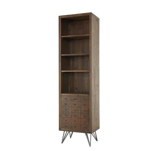 MRS <strong>WOODS</strong> Hot Selling Vintage Style Metal and <strong>Solid</strong> <strong>Wood</strong> <strong>Bookcase</strong> With Iron Base for Living Room - Product Image 1