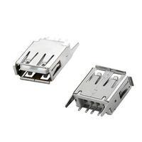 Connecteur USB 2.0 JK Type A Femelle 4 Broches à Bords Sertis pour Ordinateur, Hauteur 13,0 mm, Broche Droite 180°