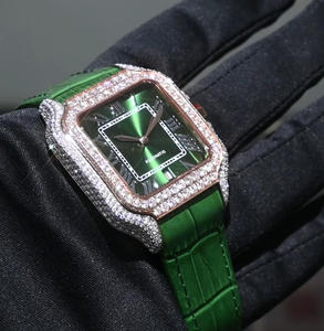 Montre mécanique de luxe pour homme, style Santo, avec boîtier et lunette carrés modifiés 3A Aftermarket, entièrement sertis de moissanite, cadran transparent coloré - Product Image 2