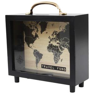 ZYX valise noire Style carte du monde fonds de voyage boîte de banque d'épargne d'argent, tirelire en bois noir - Product Image 2