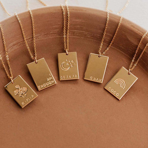 Luckydg Đồ Trang Sức Nhà Sản Xuất Tùy Chỉnh Cá Tính Vòng Cổ Khắc Từ Tin Nhắn Thư Hình Chữ Nhật Mặt Dây Chuyền Vòng Cổ Phụ Nữ Đồ Trang Sức - Product Image 2