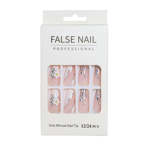 Nouvelles tendances : Faux ongles à presser personnalisés, longs, forme cercueil carrée, style French blanc papillon, en acrylique ABS - Product Image 5