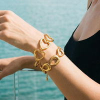 Ensemble de bracelets en acier inoxydable Novirassine plaqué or 18 carats avec chaîne en forme de cœur, maillons en forme de larme, fermoir à ressort réglable, bijoux pour femmes