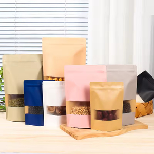 Sachet Doypack en papier kraft épais avec fenêtre transparente et fermeture zip, pour aliments, coloré et économique - Product Image 1