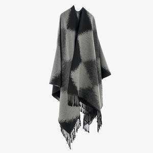 Nuevo cárdigan de Cachemira cepillada gruesa de Invierno para mujer, chal dividido a cuadros Jacquard, Poncho, chaqueta de viaje para exteriores, capa - Product Image 3