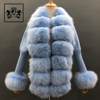 Femmes Printemps Automne Pull Tricoté Manteau Cachemire Laine Cardigan Avec Col En Fourrure De Renard