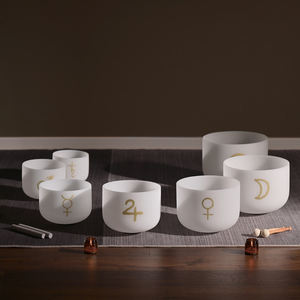 Cuenco de Cristal de Cuarzo Jinfang con Símbolo Alquímico, Color Blanco Lechoso Esmerilado, de 6-12 Pulgadas, para Baño de Sonido y Sanación - Product Image 6