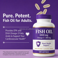 Huile de poisson 1000 mg Oméga-3 en gélules molles avec 300 mg d'EPA et de DHA pour la santé cardiaque et cardiovasculaire