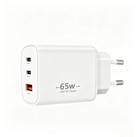Cargador de Pared USB-C GaN de 65W, 2 Puertos Tipo-C + 1 Puerto USB, PD 3.0, QC2.0/QC3.0, OCP, SCP, OTP, a Prueba de Fuego, para Laptop, Teléfono Móvil, Auriculares, UE