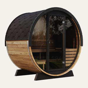 Hachillspa di lusso all'aperto barile Sauna 4-6 persone finitura thermoood vetro temperato porta d'ingresso nero scandole tetto Sauna stufa - Product Image 1