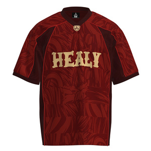HEALY Maillot de sport rétro bordeaux à motif sombre, tendance et luxueux, à manches courtes, confortable, personnalisé, pour homme, style baseball - Product Image 1