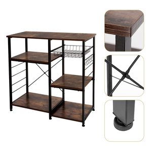 Étagère de cuisine industrielle, bar à café, support <span class=keywords><strong>pour</strong></span> <span class=keywords><strong>micro</strong></span>-ondes, cadre en métal, panier en fil métallique, 5 crochets, <span class=keywords><strong>mini</strong></span>-<span class=keywords><strong>four</strong></span>, épices, ustensiles - Product Image 3