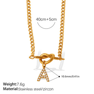 Collares con Colgante de Letra Chapados en Oro, Cadena Figaro con Incrustaciones de Circonia Cúbica, Joyería Unisex Moderna para Uso Diario - Product Image 6