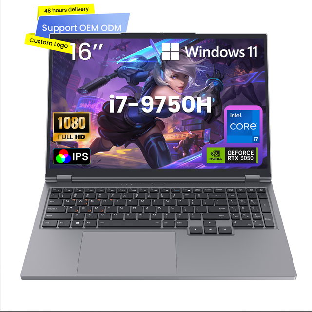 New 16.1 Inch 16:10 RTX3050 Intel I7-9750H 6 Core 2.6GHz GDDR6 High Performance Cooling Game Laptop 16GB Win 11 SSD 60Hz