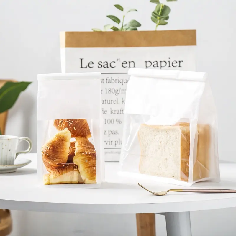 사용자 정의 빵 종이 가방 Compostable 재활용 가방 100% 생분해 성 평면 바닥 종이 가방 창