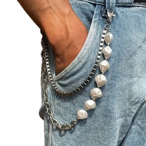 INS Hot Sale Cubaanse Vierkante Ketting Onregelmatige Parel Splicing Trendy Punk Stijl Verguld Plastic & Metaal Unisex Tailleketting - Product Image 5