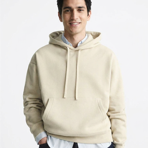 Sweat à capuche décontracté pour homme, coupe épaules tombantes, style unique, teint uni, polyester-coton, prix de gros abordable pour l'hiver - Product Image 1