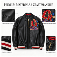 Blouson Bomber en Cuir de Luxe pour Homme avec Strass, Broderies et Patchwork, Style Streetwear – Fabrication OEM
