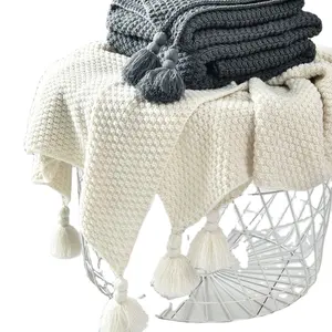 Throw Blanket Ivory Lightweight Cable Knit Style Year Round Indoor Outdoor Travel Accent Throw for Sofa Comforter