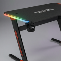 Bureau de jeu en bois noir AOR SY-C5 avec éclairage LED RGB intégré en acrylique et porte-gobelet, démontable