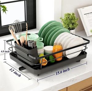 Séchoir à <span class=keywords><strong>vaisselle</strong></span> de cuisine avec <span class=keywords><strong>porte</strong></span>-<span class=keywords><strong>couverts</strong></span> Organisateur de comptoir Support de rangement à domicile pour <span class=keywords><strong>vaisselle</strong></span> et casseroles - Product Image 6