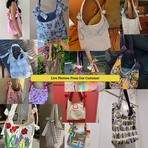 Tùy Chỉnh Sọc Hobo Túi Bông Vải Mua Sắm Totebag Quà Tặng Túi Xách Slouchy Bow Tote Túi Với Logo Hoặc Thêu Vá - Product Image 5