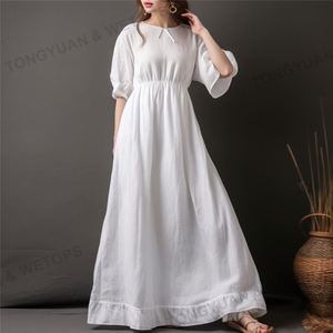 <span class=keywords><strong>Abito</strong></span> personalizzato di alta qualità Plus Size Maxi abbigliamento estivo a forma di smock vita tinta unita bianco cotone lino taglie forti abiti da <span class=keywords><strong>donna</strong></span> - Product Image 1