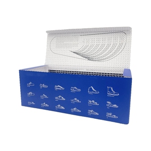 Boîte de papier de chaussure bleue de luxe avec illustrations détaillées de chaussures Boîtes de papier recyclables pour l'emballage de chaussure de marque - Product Image 1
