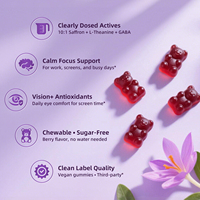Bonbons Gommeux Végans Sans Gluten GMP au Safran, L-Théanine, GABA, Magnésium, Lutéine, Astaxanthine – Aide Anti-Stress et Protection Oculaire Contre la Lumière Bleue