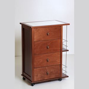 Chariot à tiroirs professionnel MASLEGNO en bois de hêtre massif, design moderne, plateau en carrelage, porte-bouteilles, poignées chromées, roulettes pour un rangement intelligent - Product Image 1