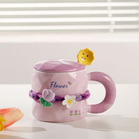 Taza de café/té de cerámica con diseño de tulipanes en relieve coloridos y diseño femenino, ideal para regalo de cumpleaños.