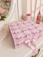 Boîte cadeau magnétique pliable personnalisée avec imprimé floral rose et nœud, boîtes d'emballage en papier pliables avec dorure à chaud pour anniversaire, mariage, fête