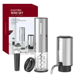 Abridor de vino eléctrico, aireador, fábrica, logotipo personalizado, sacacorchos automático recargable por USB, superventas, juego de regalo de vino de acero inoxidable