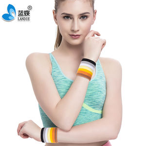 Bandeau anti-transpiration <span class=keywords><strong>pas</strong></span> <span class=keywords><strong>cher</strong></span> en gros <span class=keywords><strong>six</strong></span> couleurs bandeau de poignet 100% bracelet arc-en-ciel en polyester - Product Image 5
