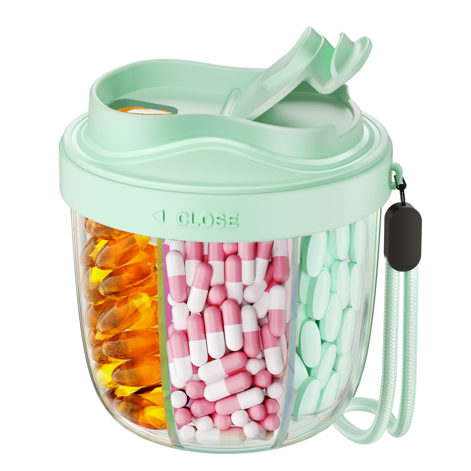 For for Cross-border 7-grid Small Portable Mint Green Transparent Flip-top Pill Bottle Medicine Box