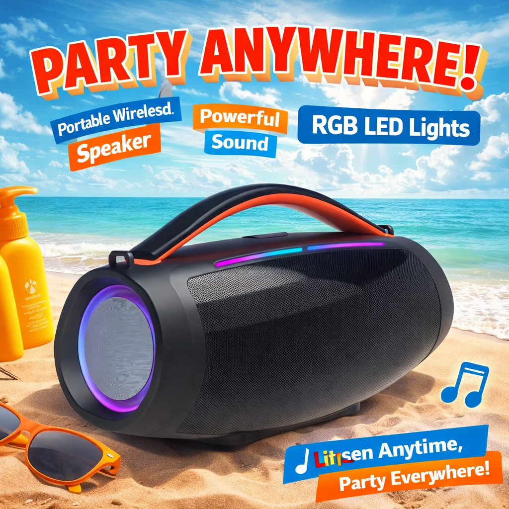 20W Outdoor Wireless with Colorful LED Lights Waterproof Music Box Rechargeable with Power Bank Function & Handle Speaker