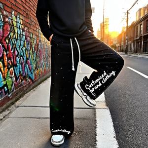 Pantalon de jogging ample et droit en coton délavé style streetwear personnalisé pour homme - Product Image 2
