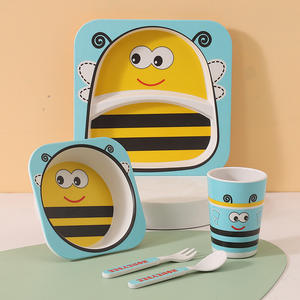 Juego de Vajilla Infantil de Fibra de Bambú, Plato con Compartimentos, Tazón de Arroz con Diseño Creativo de Dibujos Animados, Ecológico, Biodegradable y Ligero - Product Image 3