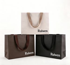 Bolsas de Compra de Papel Negro Reciclado Personalizadas para Ropa, Embalaje de Regalos Promocionales, con su Propio Logotipo, Venta al por Mayor, Bolsas de Papel Kraft Personalizadas con Asas - Product Image 1
