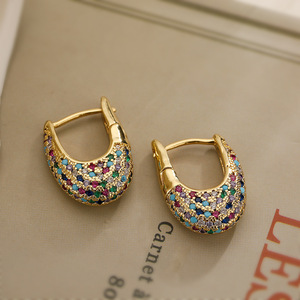 New Vintage Hoop <strong>Earrings</strong> <strong>U</strong> <strong>Shape</strong> Zirconia 18k Gold Plated Hoop <strong>Earrings</strong> for Women - Product Image 4