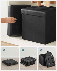Puf Otomano Ajustável de Couro Preto Mais Vendido, Design Moderno, Dobrável, Ecológico, com Caixa de Armazenamento, Assento para Hall de Entrada, Oficina e Quarto - Product Image 4