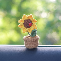 Mini Ornement de Plante en Pot Tournesol au Crochet Fait Main en Fil Décoratif pour Voiture, Console Centrale, Maison, Bureau, Cadeau